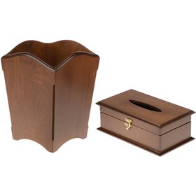 تصویر ست دو تکه چوبی سطل و جعبه دستمال کاغذی هُم آدیس مدل کلاسیک 