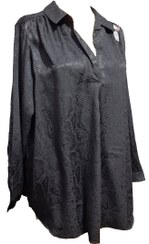 تصویر شومیز استوک رنگ سیاه مجلسی مدل بدون دکمه پارچه طرح دار کد A+40 