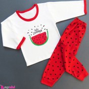 تصویر ست بلوز و شلوار یلدا نخی بچگانه هندوانه cute watermelon baby clothes 