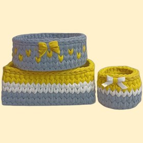 تصویر سبد قلاب بافی تریکو طرح سیسمونی کد 0101 مجموعه 3 عددی 