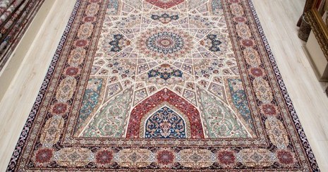 تصویر فرش دستباف تبریز ۶ متری چله و گل ابریشم نقشه گنبد 