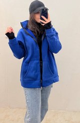 تصویر هودی زنانه زیپ دار آبی کاربنی 