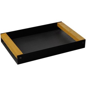 تصویر سینی فلزی مستطیل با دسته چوبی 