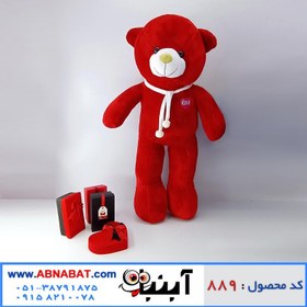 تصویر عروسک خرس قرمز یک متری شالگردن دار کد889 Red bear doll 100 cm