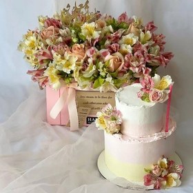 تصویر کیک تولد و باکس گل تبریک تولد قشنگ و خاص 