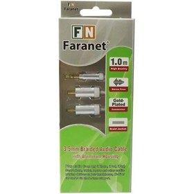 تصویر کابل کنفی ١ به 2 صدا استریو فرانت 1 متری Faranet 3.5mm Stereo plug to 2*RCA Male plug White Braided Cabe 1M