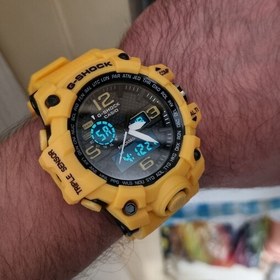 تصویر ساعت مچی جی شاک (جیشاک G-Shock) دو موتوره(دو زمانه) (آنالوگ و دیجیتال) فول اسپرت زرد 