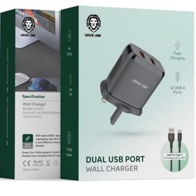 تصویر شارژر دیواری دو پورت USB با کابل تایپ سی گرین Green Dual USB port wall charger USB-A to Type-c Cable GL-WC07 