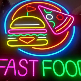 تصویر تابلو نئون پلکسی فست فود( نعون، نیون فلکسی پیتزا و همبرگر) fast food 