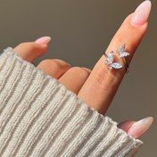 تصویر انگشتر پروانه ژوپینگ با نگین صورتی از استیل 