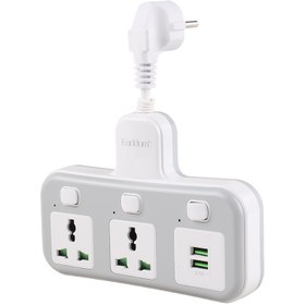 تصویر چند راهی 2 خانه برق ارلدام مدل ES-SC08 با 2 پورت USB Earldom ES-SC08 2 Way Electricity Adapter With 3 USB Port