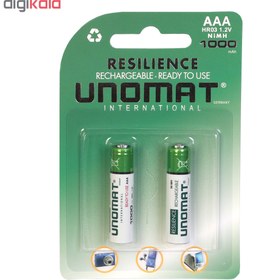 تصویر باتری نیم قلمی قابل شارژ یونومات مدل HR03 بسته 2 عددی Unomat HR03 Rechargeable AAA Battery Pack of 2