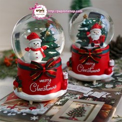 تصویر گوی موزیکال چراغدار آدم برفی و بابانوئل سایز متوسط 