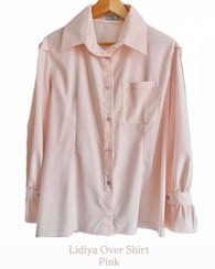تصویر شومیز زنانه صورتی پودری آستین بلند طرح لیدیا - سایز Lidiya over shirt