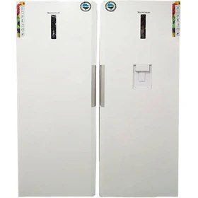 تصویر یخچال فریزر دو قلو تکنوسان مدل AK-655-RTE آبسردکن دار استیل TechnoSan double-door refrigerator-freezer model AK-655-RTE stainless steel.