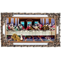 تصویر تابلوفرش شام آخر عیسی مسیح در ابعاد داخلی 50 در 100 و قاب شاپرک 