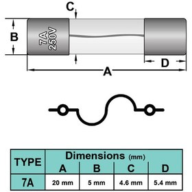 تصویر فیوز شیشه ای 7 آمپر 250 ولت 