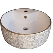 تصویر روشویی روکابینتی لنو سفید طلایی طرح قاصدک نوین سرام Leno Gold White Top Counter Basin