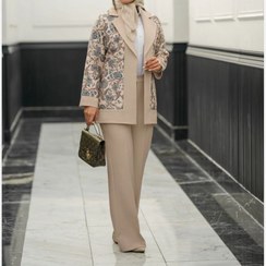 تصویر کت و شلوار مجلسی زنانه مدل شیدا جنس مازراتی سایز ۳۸ تا ۴۸ 