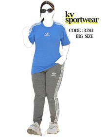 تصویر ست تیشرت شلوار ورزشی سایز بزرگ زنانه adidas کد 004 adidas womens big size sports pants tshirt set code 004