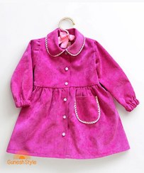 تصویر پیراهن کژوال دخترانه مخمل کبریتی صورتی تک جیب 