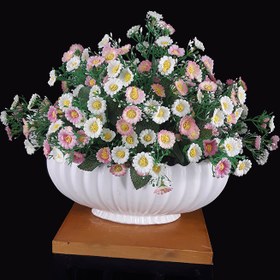 تصویر گل بابونه سفید و صورتی مصنوعی و گلدان سرامیکی کد IGF-106 