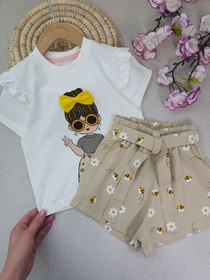 تصویر تیشرت و شو رتک دخترانه دامن گلی - نهال 