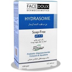 تصویر پن مرطوب كننده كرمدار 100 گرم فیس دوكس Facedoux Hydrasome Moisturizing Syndet Bar