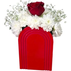 تصویر باکس گل داودی سفید رز قرمز 