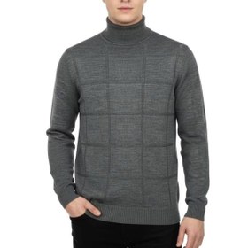 تصویر پلیور بافت مردانه مدل یقه اسکی چهارخانه ذغالی 