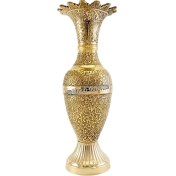 تصویر گلدان برنجی پایه راه راه طرح طاووس سایز متوسط 