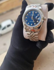 تصویر ساعت مچی رولکس دیت جاست مردانه رنگ نقره ای صفحه آبی سایز بزرگ ROLEX DATEJUST OYSTER PERPETUAL