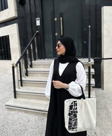 تصویر پیراهن زنانه بلند استین یقه سفیدسایز۳۶ تا۵۰ - سایز 