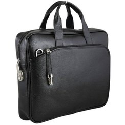 تصویر کیف اداری دو دسته قفل مدادی رنگ عسلی قهوه‌ای مشکی 