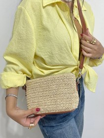 تصویر کیف رافیا دو بندی زنانه بژ-قهوه‌ای - کرم استخونی Raffia Bag Women Double-Strap Beige-Brown