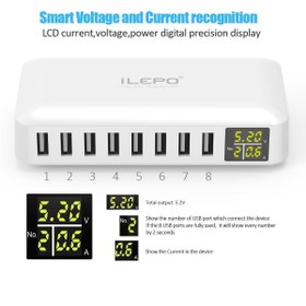 تصویر ایستگاه شارژ 8 پورت USB با نمایشگر LCD مدل i6 iLepo 8- Port USB Charger Charging Station 40W Model: i6