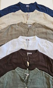 تصویر شومیز لینن ایتالیایی زنانه رنگ کرم 