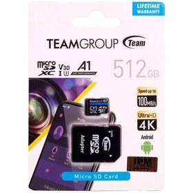 تصویر رم میکرو ۵۱۲ گیگ تیم گروپ TeamGroup Elite A1 V30 U3 C10 100MB/s + خشاب 