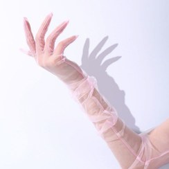 تصویر دستکش توری بلند صورتی 