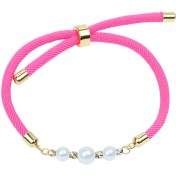 تصویر دستبند طلا نخی البرنادوی مرواریدی صورتی 