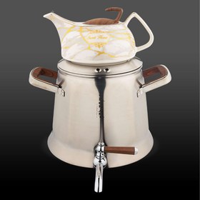 تصویر کتری و قوری هرمس استیل نقره ای مات کروپ ست کد 7701 