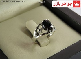 تصویر انگشتر نقره عقیق سیاه سایز نهایتا تا 50 بچه گانه کد 76911 