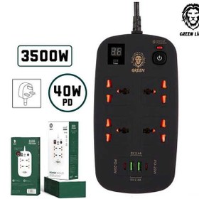 تصویر چندراهی هوشمند و شارژر گرین لاین مدل 4AC 2 USB & 2 USB-C PD 40W Power Socket 3500W (3M)