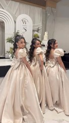 تصویر لباس مجلسی پرنسسی بچگانه سایز ۳ سال رنگ کرم و سفید 