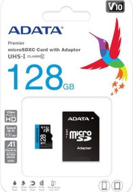 تصویر کارت حافظه ای دیتا SDHC Premier کلاس 10 ظرفیت 128 گیگابایت ا Adata Premier Micro SDHC UHS-1 U1 50MB/s Class 10 Memory Card - 128GB 