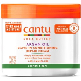 تصویر آبرسان و ترمیم کننده موی فر کنتو روغن آرگان Cantu ARGAN OIL LEAVE-IN CONDITIONING REPAIR CREAM 453g 