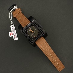 تصویر نیوی فورس مردانه موتور ژاپن مربعی کد(6506) قاب مشکی رفلکس بند قهوه ای 