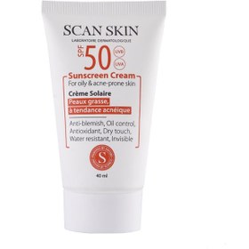 تصویر کرم ضد آفتاب اسکن اسکین بی رنگ مناسب پوست چرب و آکنه SPF50 Scan skin Sunscreen unvisible For Oily & Acne Prone Skin SPF50 Cream 40ml