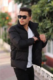 تصویر کت زمستانی کت پافری مردانه یقه ایستاده ضد آب برند Boymen-پسران به رنگ مشکی در دسته کاپشن ،پالتو و ژاکت مردانه 