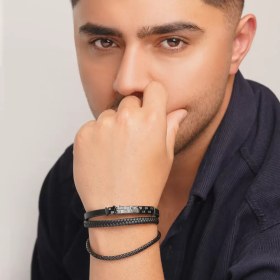 تصویر دستبند استیل و چرم LV 